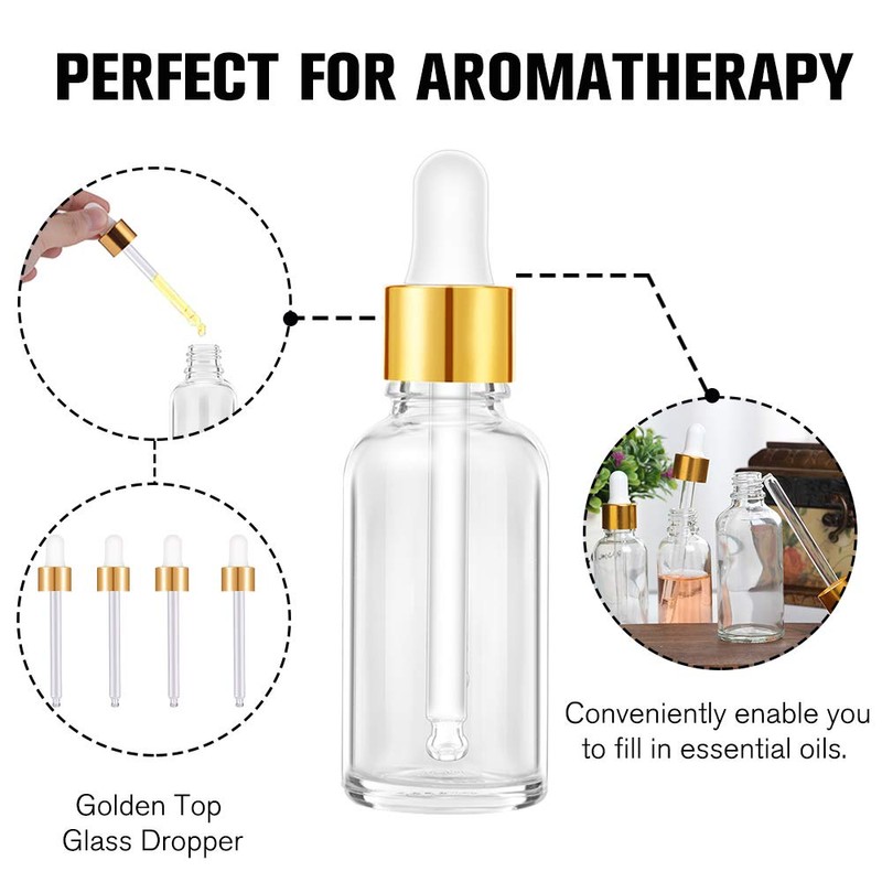 PrettyCare 2 oz Dropper Bottles, 4 Pack Clear Glass Bottles