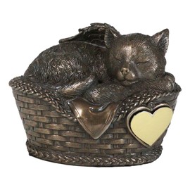 Ebros Heavenly Angel Cat Sleeping in Wicker Bed Basket Cremation Urn Pet Memorial Statue Decor Figurine 6.5 Inch Long