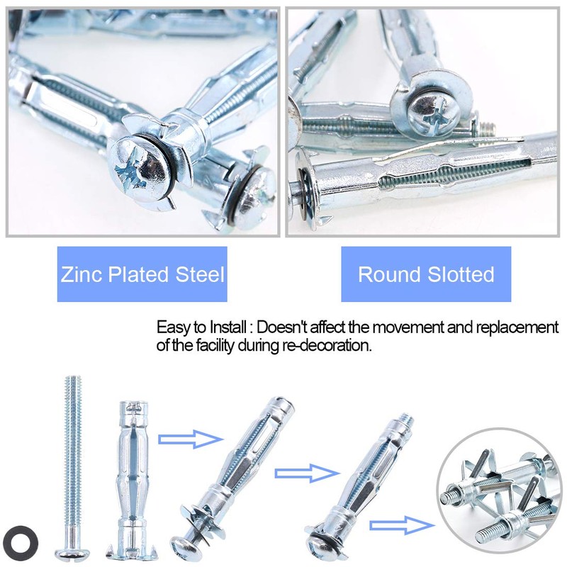 Glarks 30Pcs 5x52MM Heavy Duty Zinc Plated Steel Molly Bolt