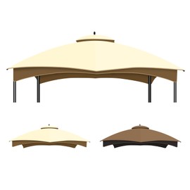 KILAKILA 10x12 Replacement Canopy Top for Patio Gazebo, Waterproof & UV Protection Tent Cover, Fits Outdoor,Garden and Backyard (Off-White+Khaki)