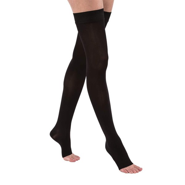 BSN Medical 115562 JOBST Opaque Compression Hose, Thigh High, 20-30 mmHg, Open Toe, Petite, Large, Classic Black