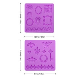 Bee Crown Silicone Molds Key Heart Lace Photo Frame Fondant Molds Fleur De Lis Butterfly Collection Steampunk Style Chocolate Baking for Sugar Craft Polymer Clay Soap Cupcake