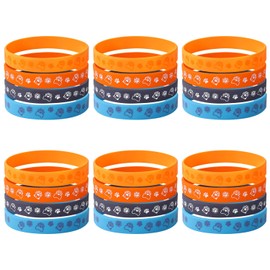 24pcs Cartoon Dog Paw Print Silicone Bracelets, 4 Styles Elastic Blue & Orange Paw Print Wristbands Kids Birthday Themed Party Favors and Decoration Supplies