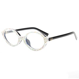 Fashion Rhinestone bling Reading Glasses for Women Retro Oval Reader Trendy Diamond Party Magnifying Glasses (AB, 2.0, x)