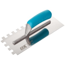 OX Trade Notched Stainless Steel Tiling Trowel - 12mm, Blue/Silver