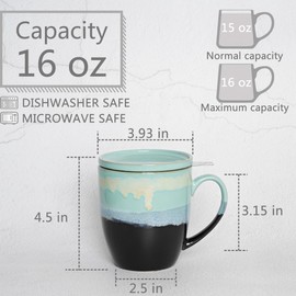 Bosmarlin Ceramic Tea Cup with Infuser and Lid, 16 Oz, 4 Color to Choose Dishwasher and Microwave Safe, Steeping Tea Mug with Strainer (Pastel Blue)