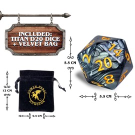 Power Beast Dungeon Giant Dice D20 (55 mm) + Dice Bag, Dice for Role Playing Games, Titanium Dice, Polyhedral Dice, DND, Dungeons and Dragons, D&D, Pathfinder