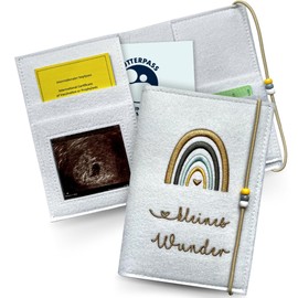 High-quality felt maternity log cover with compartments for vaccination certificate, ultrasound images and insurance card, blue grey, Modern