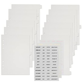 Koqye 12Pcs A5 Binder Dividers with 12 Tabs Personal Plastic Clear Index Dividers 6 Holes Transparent Page Dividers with Stickers for Office, Home, School Supplies, 8.3x5.8 in