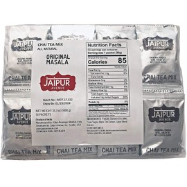 Jaipur Avenue Masala Chai Tea Mix Crafted with All-Natural Assam Black Tea, Masala, Cane Sugar, and Premium Dry Milk - Preservative-Free, Gluten-Free, Authentic Indian Chai Tea Latte (50 Packets)