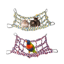 2PCS Bird Rope Net, Bird Rope Net Pet Hanging Hammock, Cotton Rat Climbing Rope Ladder Small Animal Rope Net Toy, for Hamster, Parrot, Bird