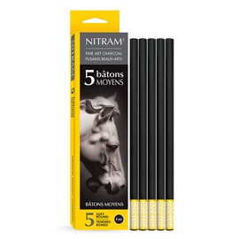 Nitram : Moyen Baton Round Stick Charcoal : Pack of 5 : 8mm
