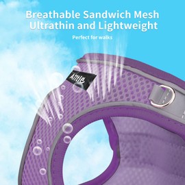 AIITLE Dog Harness, No-Pull Cat Harness with One Lead, Adjustable Reflective Dog Vest, Outdoor Walking for Extra Small Dogs and House Cats, Pure Purple, XXXS