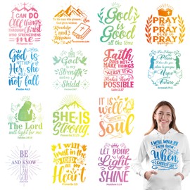 Whaline 15 Sheets Christmas Bible Verse Iron On Transfer Patches Christian Jesus God Heat Transfer Iron Patches Inspirational Quote Heat Transfer Vinyl Stickers for Xmas DIY Crafts Clothing Fabric