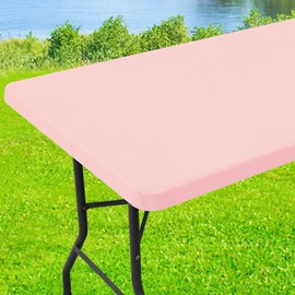Moosfor Spandex 6 Foot Rectangle Table Cloth, Elastic Fitted Tablecloths for Picnic, Stretch Washable Patio Table Cover for Outdoor, Camping, Banquet and Parties (Pink, 30"x72")