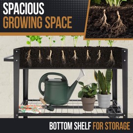 Home-Complete Raised Garden Bed - Planter Box with Storage Shelf for Growing Flowers, Vegetables, or Herb Garden - Gardening Supplies (Black)