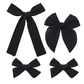 Set of 4 Cotton Linen Bow Hair Clips for Little Girls Toddler Baby Mom Women Hair Barrettes Accessories 3 Styles Bows (Black)