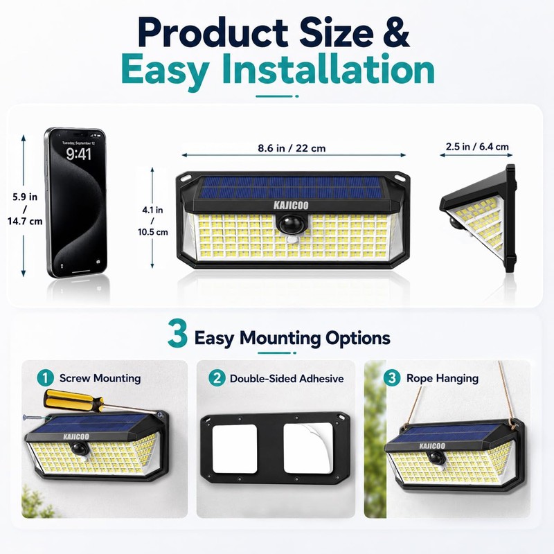 KAJICOO 416 LED Outdoor Solar Lights Waterproof with 300° Angle