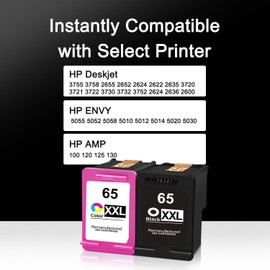 65 Ink Cartridges Black/Color Combo Pack Replacement for HP 65 Ink 65XXL High Yield Use with Envy 5055 5052 5058 DeskJet 3755 2655 3752 3720 3722 3723 3758 2652 2622 2624 Printer(1 Black 1 Tri-Color)