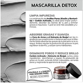 Mascarilla Facial Detox de Carbn Activado - Limpieza Profunda - Absorbe Grasas - Purifica - Disminuye Puntos Negros y Poros - Limpia Impurezas-...    
