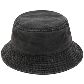 Yixda Vintage Cotton Fishing Hat Sun Hat Washed Retro Outdoor Bucket Hat, black