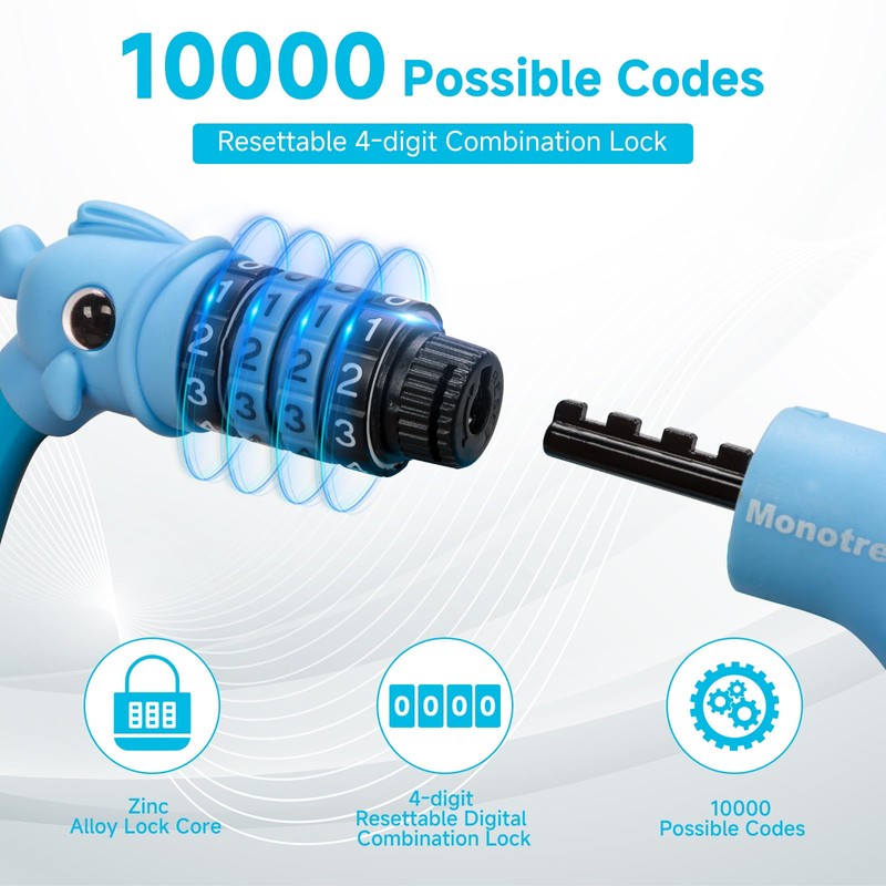 Monotre Bike Lock, 3.9 Feet 4-Digit Resettable Combination Password Anti-Theft