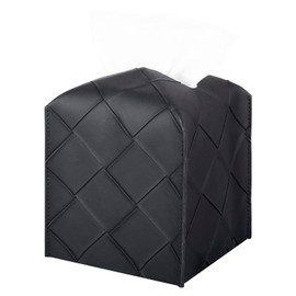 Tissue Box Cover PU Leather Square Tissue Holder Facial Peper Organizer Dispenser for Bathroom, Bedroom, Vanity Countertop, Office, Car, Black