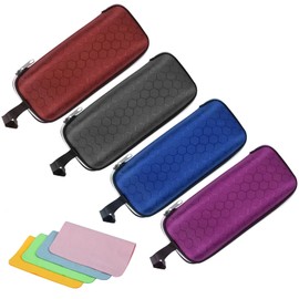 TOKIMMASH Glasses Case with Zipper Hard Case Glasses Case of Portable Eyeglasses Case Sunglasses Hard Case Box Protector for Men Women Students and 4 pieces with cleaning cloth