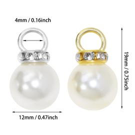 Tupalizy Pearl Charms Faux Pearl Beads with Rhinestones Pendant Decor for Bracelets Jewelry Making Necklaces Earring Keychains DIY Crafts Gifts Wedding Accessory, 20PCS Silver and 20PCS Gold (Beige, 12mm)