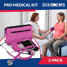Blood Pressure Monitor and Sprague Stethoscope Kit - 2-Pack, Adult Aneroid Sphygmomanometer with Dual-Head Stethoscope, Adjustable BP Cuff, Carrying Case & Accessories - Pink