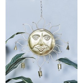 Deco 79 Metal Sun Windchime with Bells and Chain Ring Hanger, Set of 3 15"W, 17"H, Multi Colored
