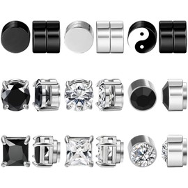 NEWITIN 9 Pairs Magnetic Stud Earrings for Women Clip on Earrings Inlaid Cubic Zirconia Stud Earrings Fashion Magnetic Earrings Non Piercing Earrings for Women Men