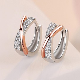 Hoop Earrings 925 Silver 925 with Zirconia for Women Girls Small Earrings Hoop Silver Huggie Sleeping Cartilage Earrings 10 mm, Gold-plated, Cubic Zirconia