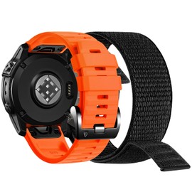 Quickfit Nylon Silicone 26mm Band for Garmin Fenix 8 51mm/epix Pro 51mm/Fenix 7X/Fenix 6X/Fenix 5X/Instinct 2X/Enduro 2/3, Soft Silicone Hook Loop Watch Band for Fenix 5X Plus/Fenix 3/HR/Descent MK2i