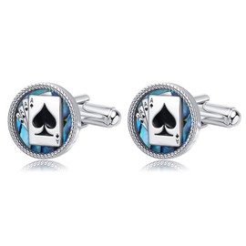 Playing Card Cufflinks for Men Sterling Silver Abalone Shell Ace Poker Card Cuff Links Anniversary Jewelry for Father Business Tuxedo Wedding
