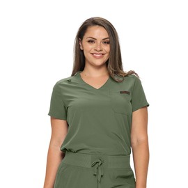 Monarch Uniforms Womens Scrub Top One Pocket Tuck in Scrub Top for Women (Olive Green) M