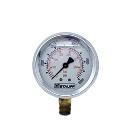 Stauff 2.5" Hydraulic Pressure Guage, Stainless, 10000 psi, 1/4" NPT, Stem Mount