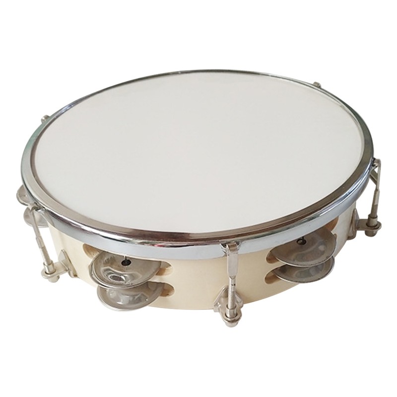 8 Inch Tambourine Handbell Hand Drum with Double Row Jingles