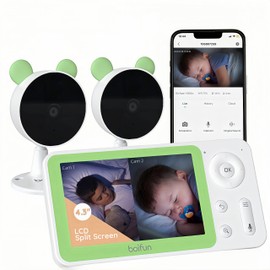 BOIFUN Split Screen Video Baby Monitor WiFi, 2 Cameras, Smartphone APP Control & LCD Monitor, AI Motion & Sound Detection, 4.3'' 4X Zoom, 1080P Smart Monitor for Baby, Area Alarm, Video Recording