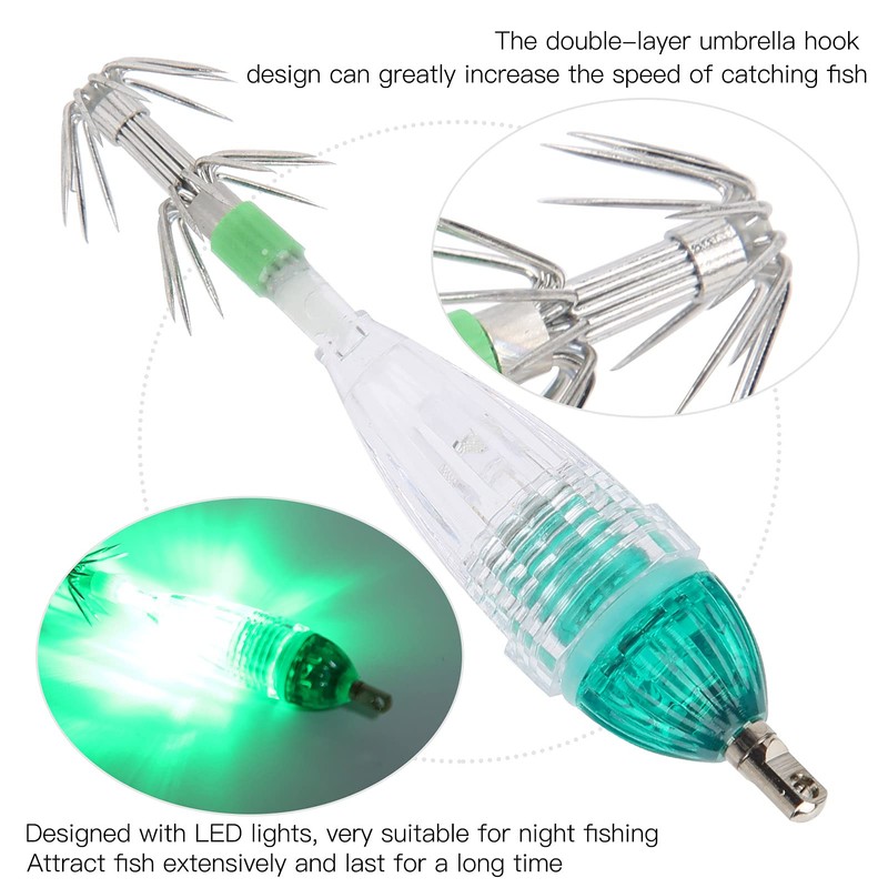 Fishing Hook with Squid Bait Squid Bait LED Underwater Light,