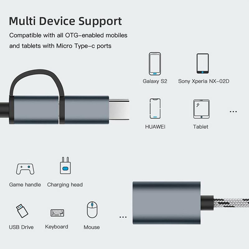 GANA 2-in-1 OTG Adapter, USB to Type-C & Micro USB