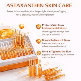 Astaxanthin Face Serum Ampoules 56ml (28 x 2ml), 28 Day Skincare Set with Hyaluronic Acid, Niacinamide, Ceramides, Hydrating, Brightening & Firm Looking Skin, Daily Facial Serum for All Skin Types