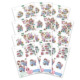 Katy Sue Snowmen Scenes Die Cut Decoupage Pack. 12 Pre-Cut Decoupage Paper Sheets for Christmas Card Making Supplies Featuring Images of Snowmen, Card Toppers, & Sentiments