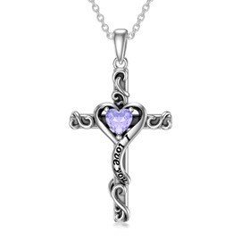 TOUPOP Alexandrite Cross Necklace for Women 925 Sterling Silver Birthstone Cross Pendant Necklace Heart Love June Birthstone Jewelry for Her Wife Girlfriend Birthday Anniversary Christmas Gifts