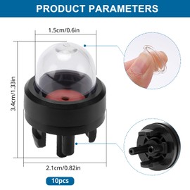 VooGenzek Pack of 10 Snap-in Primer Bulb Pump, General Snap-In Primer Fuel Bulb, Carburettor Primer Pump Fuel Bulbs for Chainsaws Blower Trimmer Carburettor Brush Cutter Lawn Mower