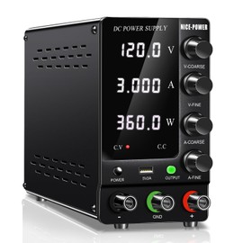 NICE-POWER DC Power Supply Variable 120V 3A, Adjustable Switching Regulated DC Bench Power Supply with Output Switch High Precision 4-Digit LED Display, Benchtop Lab Power Supplies with 5V/2A USB Port