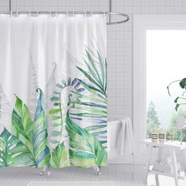 ROCK CLOUD Tropical Leaves Shower Curtain Plant Palm Leaf Fabric Bathroom Curtains Set with 12 Hooks Decorative Botanical Leaves Pattern Machine Washable 72" X 72"