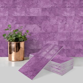 URCOLOR 102-Piece Peel and Stick Backsplash Tiles, 3" x 6" Misty Purple Glossy Tile, Stick on Backsplash for Kitchen, Bathroom,RV, Fireplace
