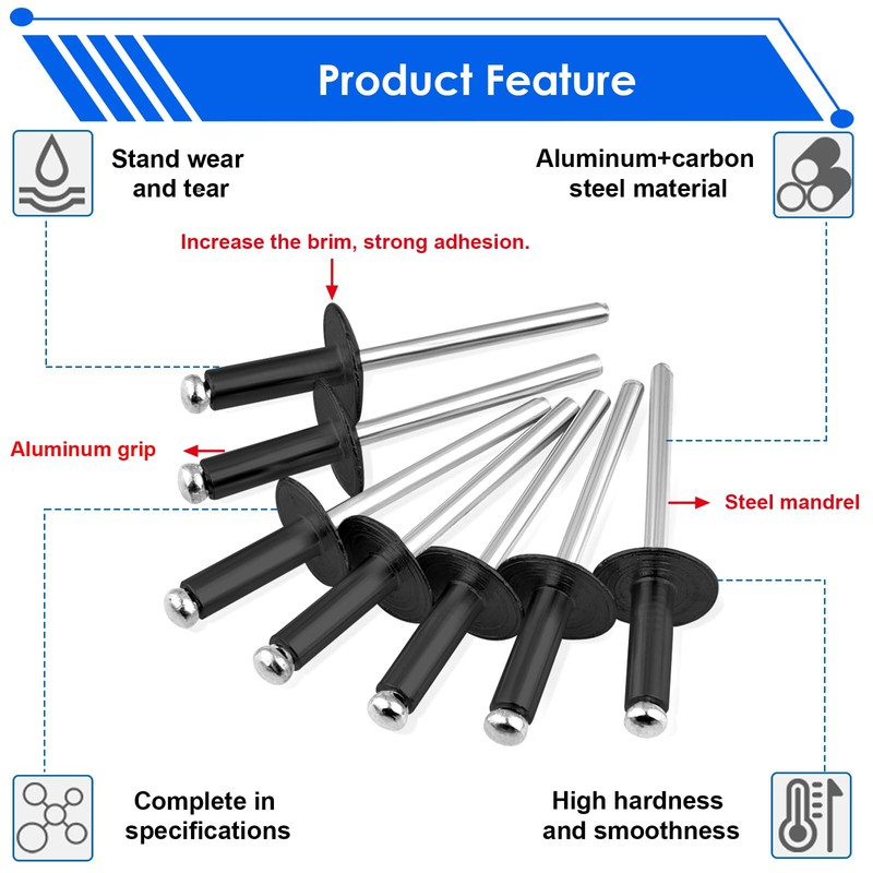 smseace 150 Pcs 3/16" x 1/2" Large Cap Open End