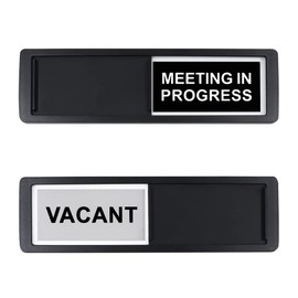 2Pieces Privacy Sign, Vacant/Meeting in Progress Sign, 7 x 2 Inch Door Sign for Office Conference, Tells Whether Room Vacant or In a Meeting, Slider Door Indicator Sign